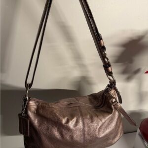 Coach Metallic Bronze Leather Shoulder Bag Hobo Purse Silver Hardware Authentic